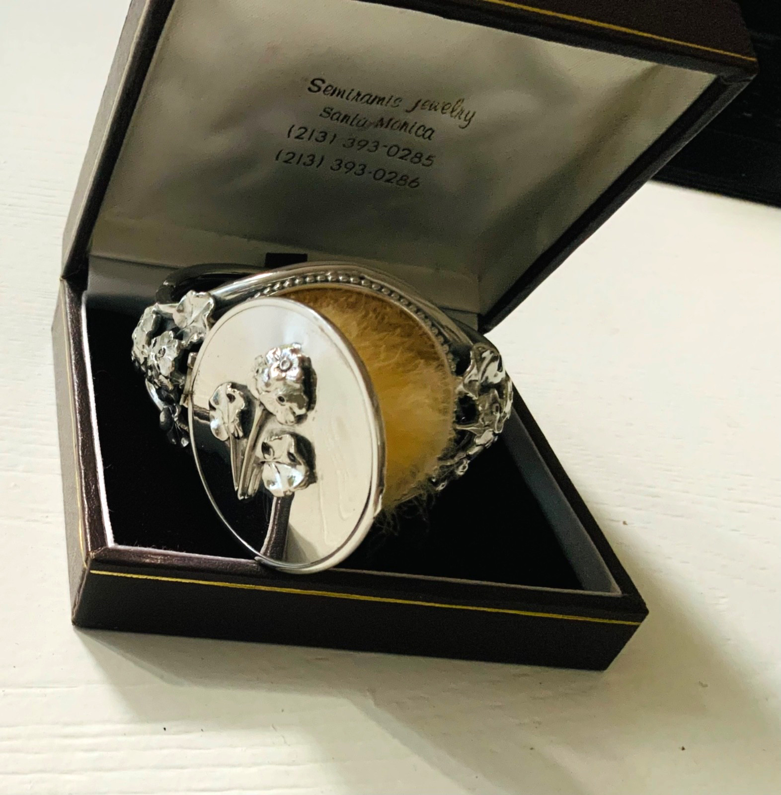 RARE Vtg Silver  COMBINATION Compact & BRACELET w SWANS DOWN Puff ALL ORIGINAL