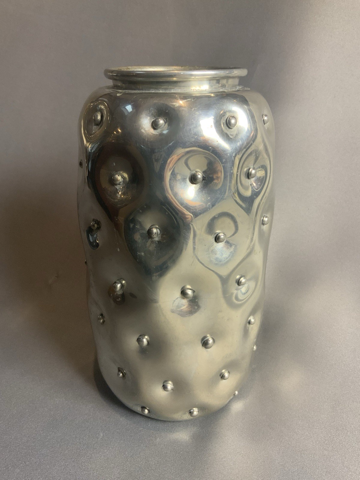 Leon Fontier Handcrafted, Lead-free 8.5” Pewter Hobnail Vase-Signed & Dated
