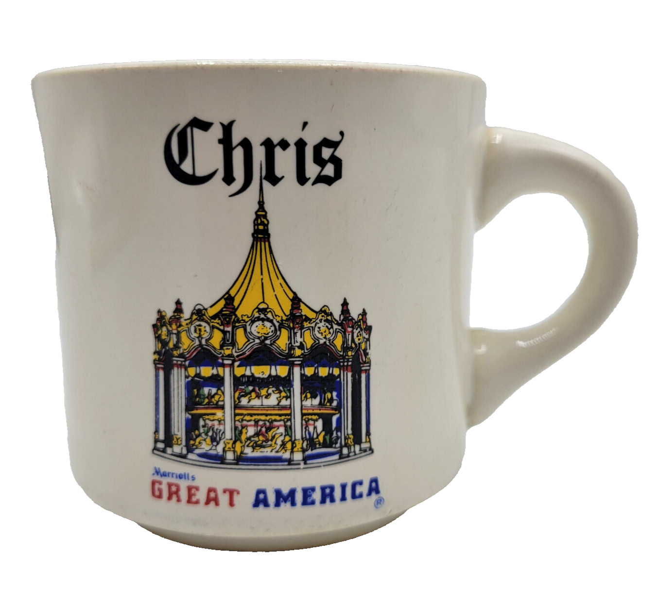 Vtg Marriotts Great America Amusement Park Carousel Coffee Mug PersonalizedCHRIS
