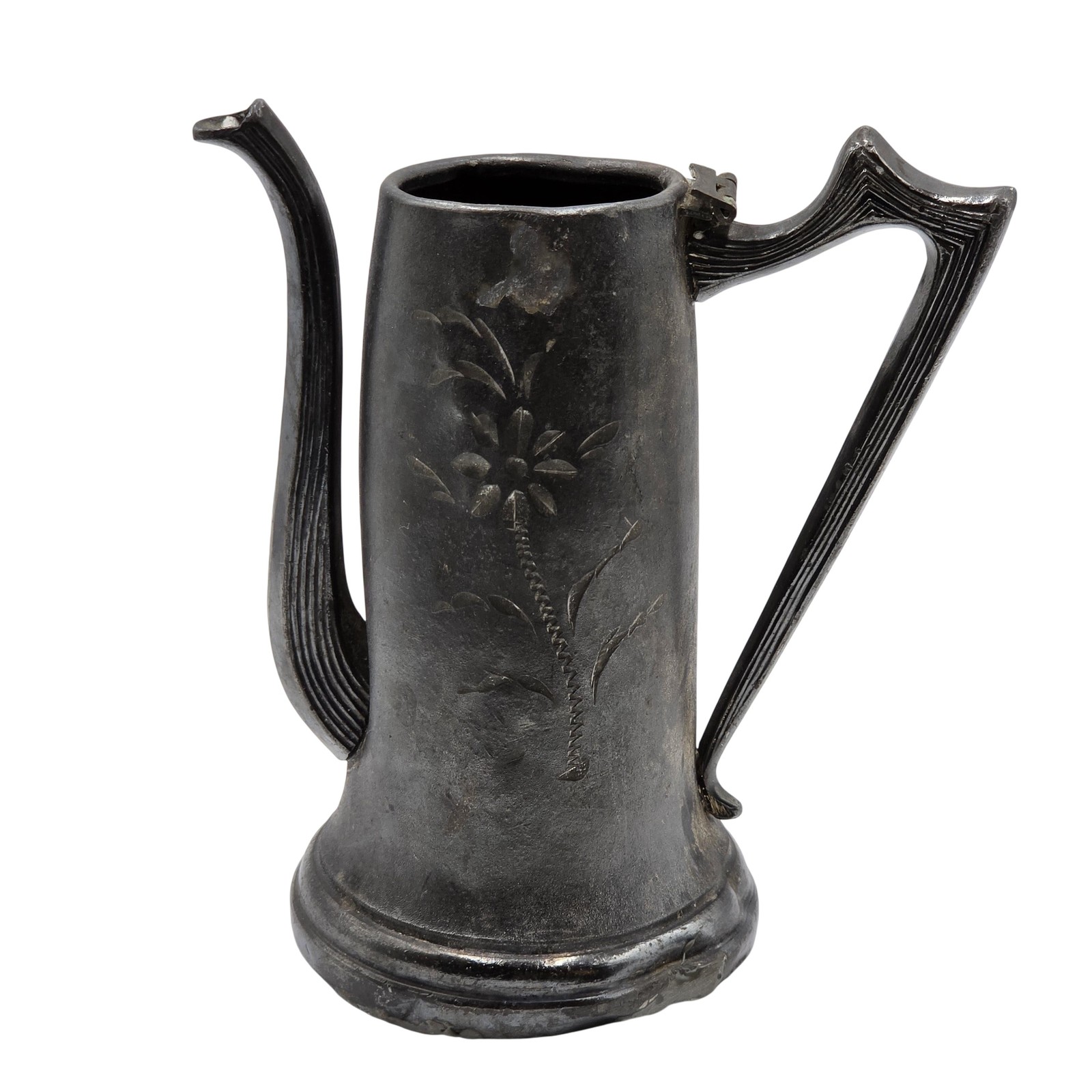 Vintage J Rogers Silver Co New York Tall Silver Plate Floral Teapot USA Antique