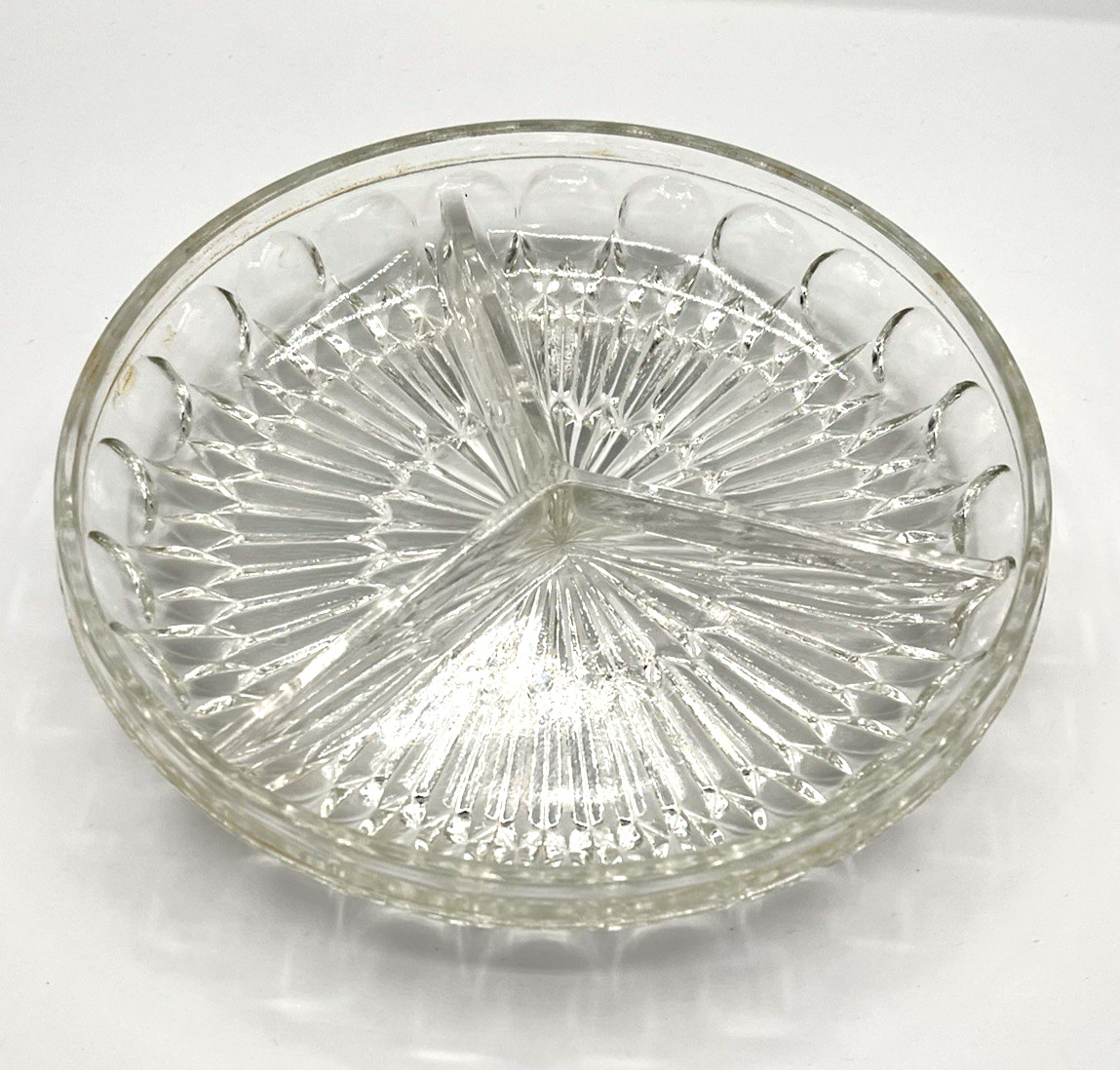 Vintage Crystal 3 Section Divided Dish aa15