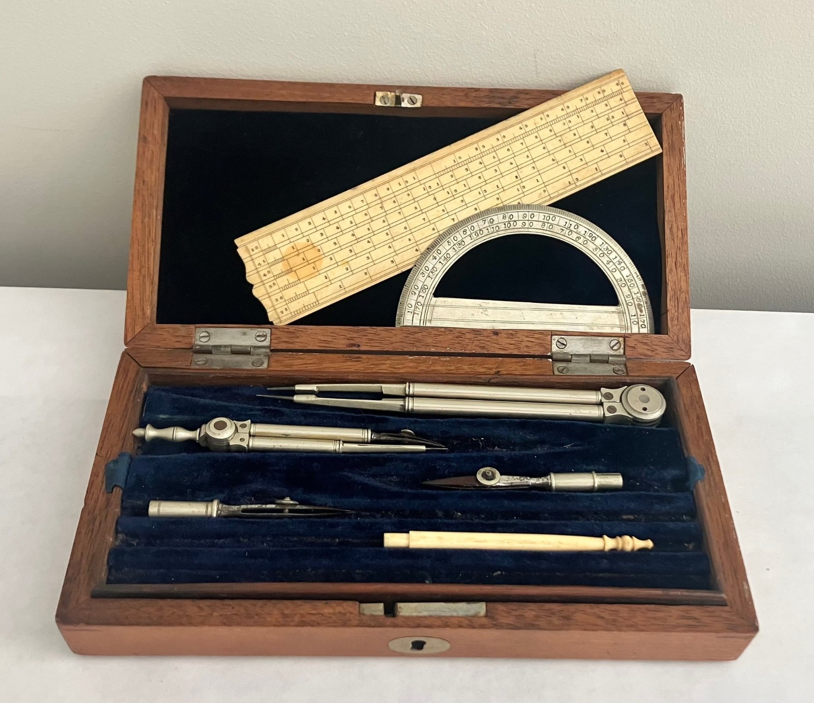 Antique Drafting  - compass  - Instrument Set  Incomplete with Wood Case