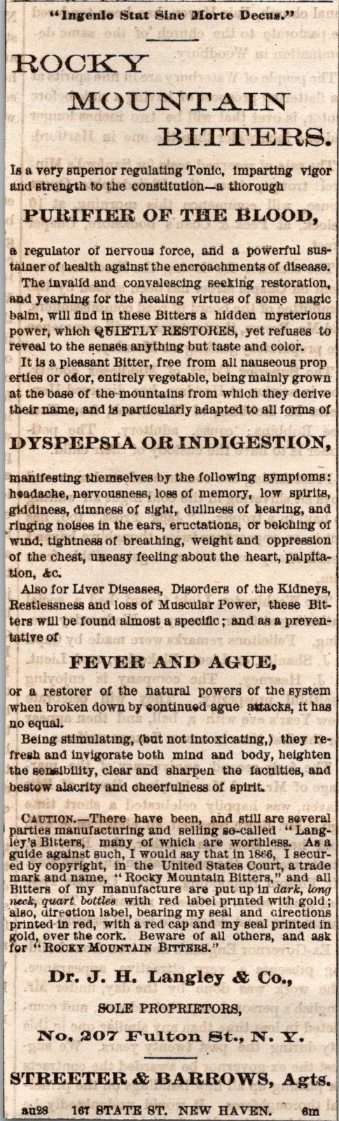 Dr. J. H. Langley & Co. Streeter & Barrows New Haven 1869 CT Clipping TAJ7-H1