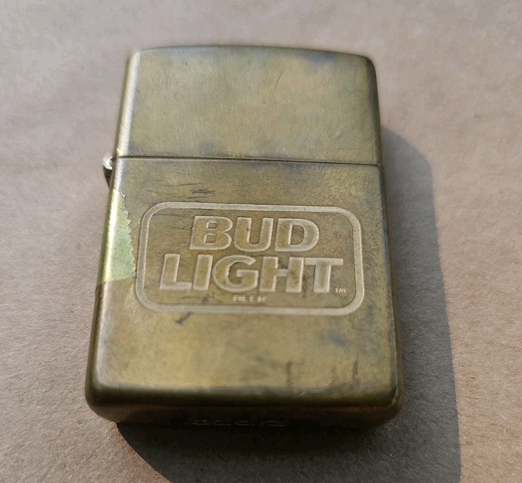 1993 Bud Light Brass Zippo Lighter Beer Advertising USA Made Vintage 