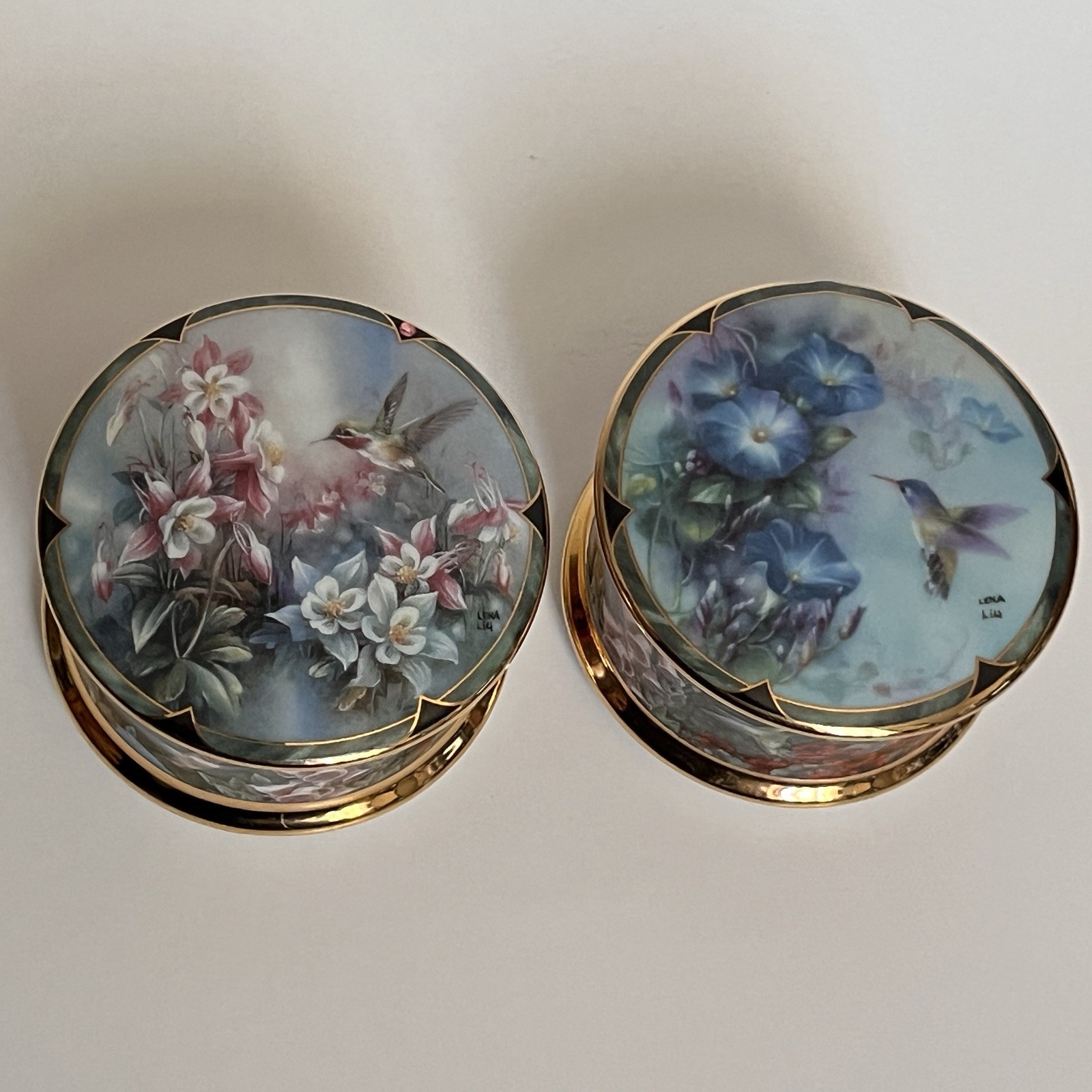 1994 Ardleigh-Elliott Lena Liu Porcelain Hummingbird Music Boxes Sixth & Seventh