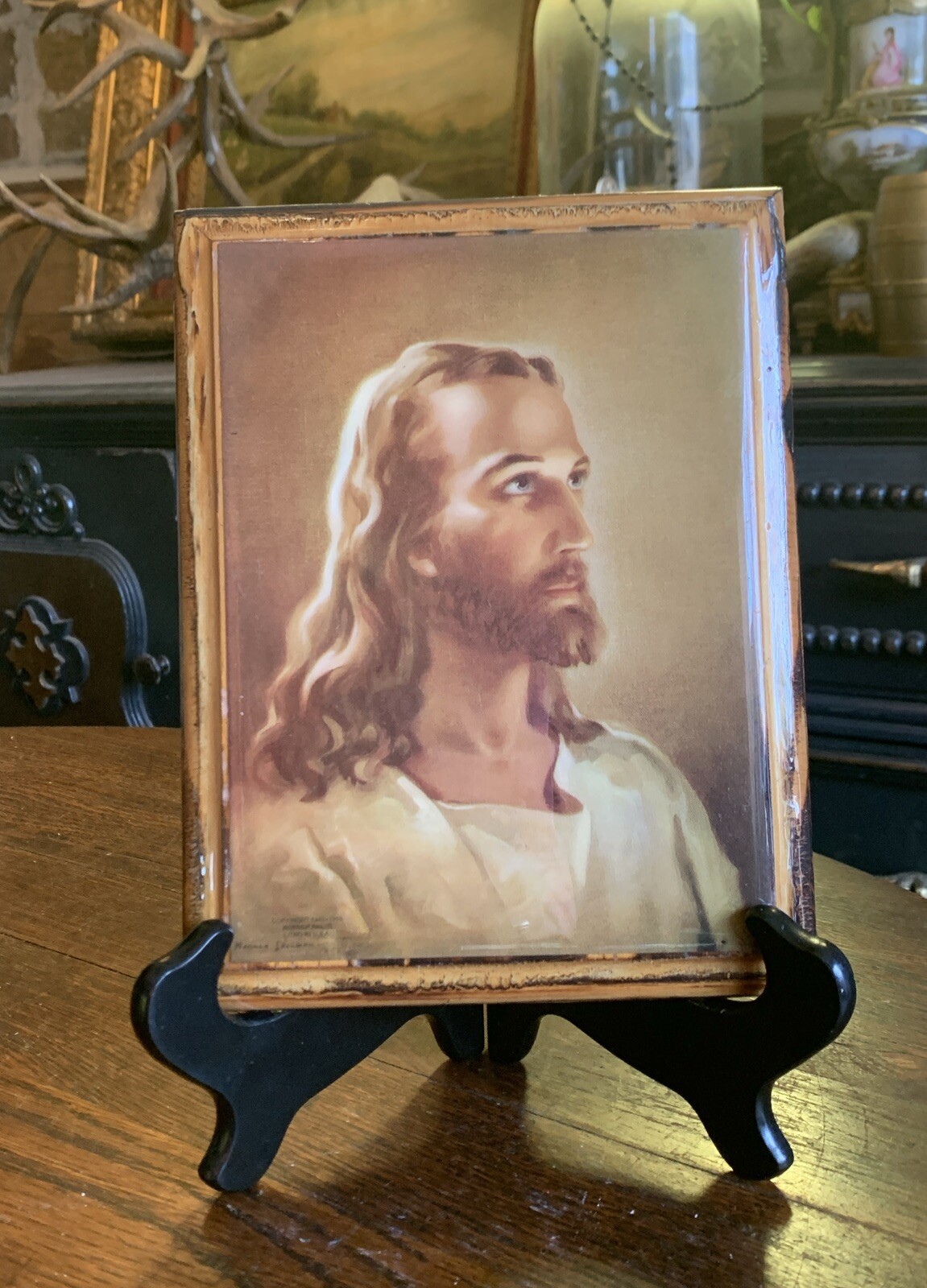 Vintage Jesus Wall Plaque Laminated Wood Warner Press Signed Litho 1941-1968