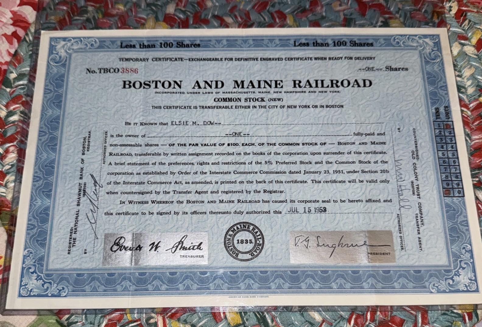 Boston and Maine Railroad - Stock Certificate - Railroad Stocks