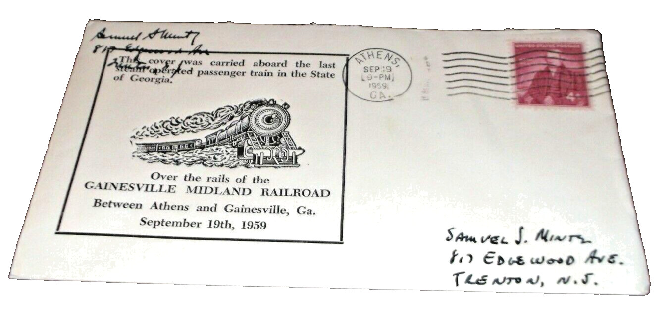 1959 GAINESVILLE MIDLAND RAILROAD LAST STEAM RPO RUN SOUVENIR ENVELOPE B