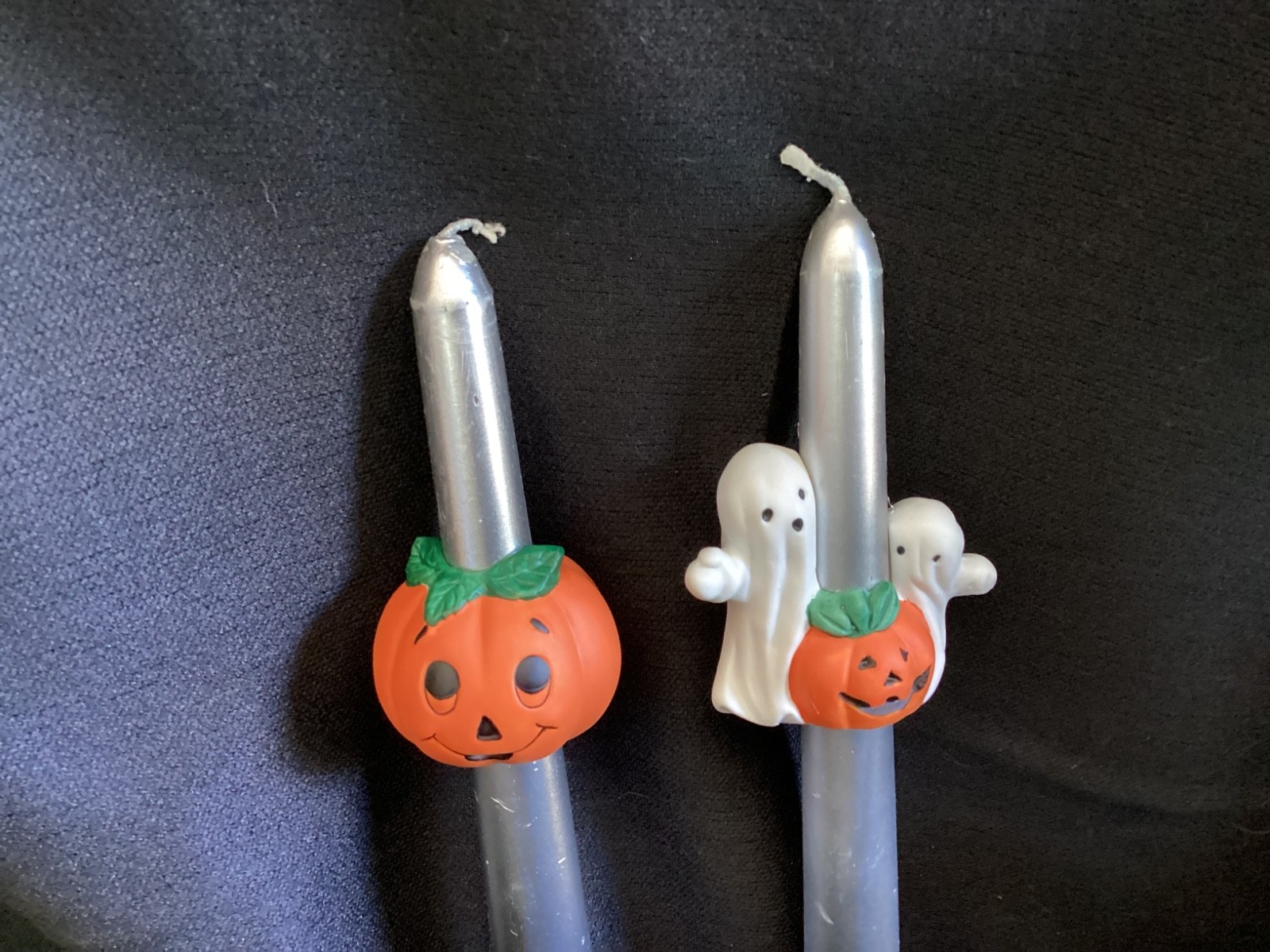 Vintage OCI Fitz &  Floyd Pumpkin and Ghosts w/Pumpkin Candle Huggers
