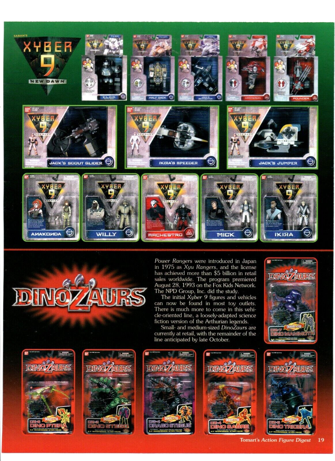 1999 Action Figures Toy PRINT AD ART - MMPR Power Rangers Dinozaurs & Xyber 9
