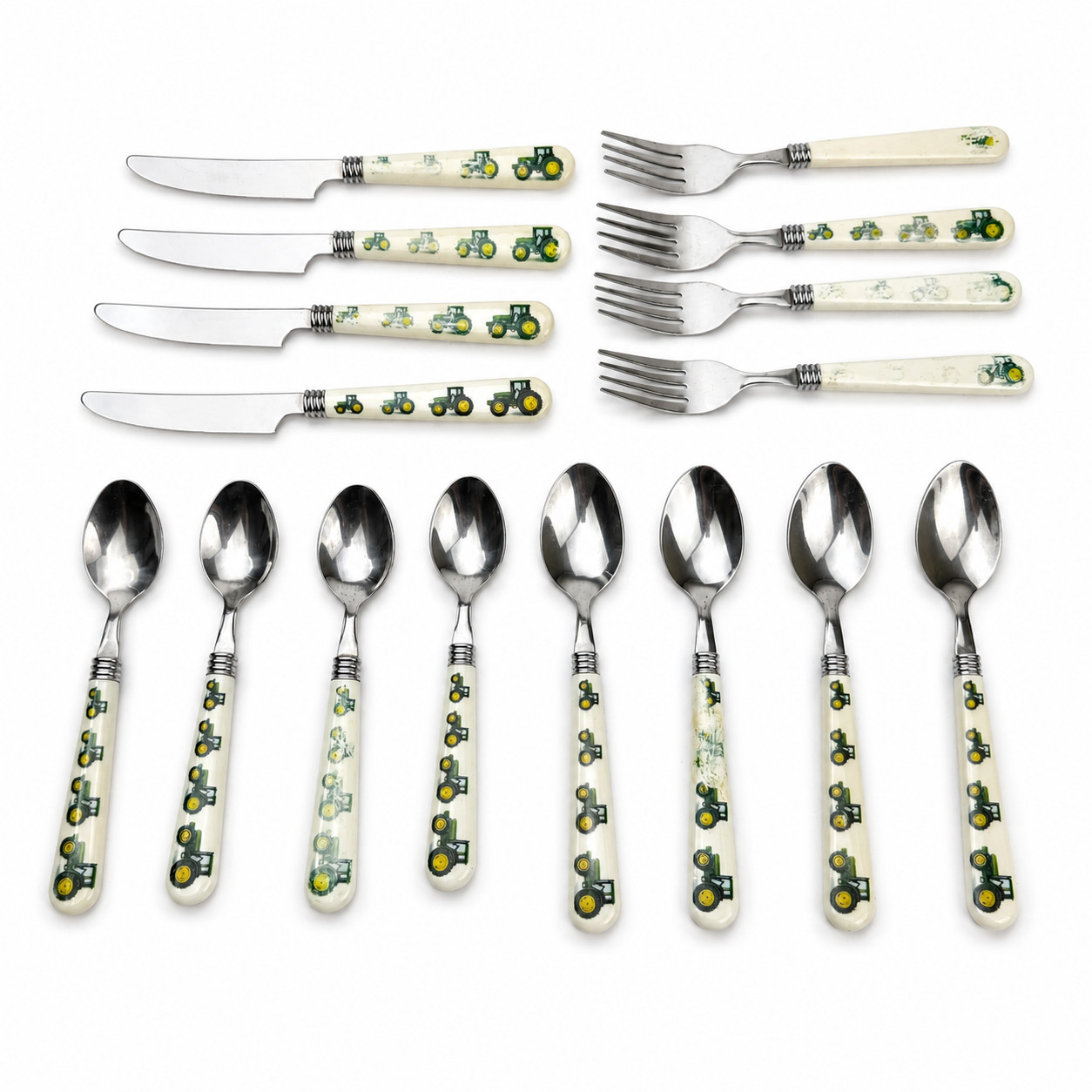 Gibson John Deere Tractor 16 Pc Flatware Set Service for 4 Knives Forks Spoons