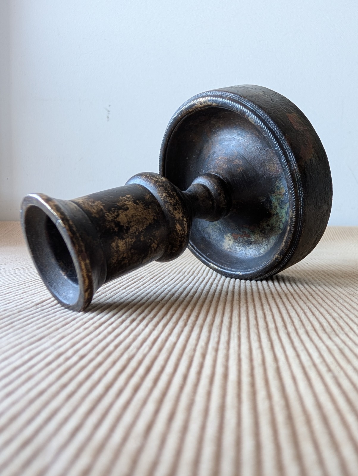 Vintage Solid Brass Bronze Candle Holder Heavy Patinated Candlestick 470g