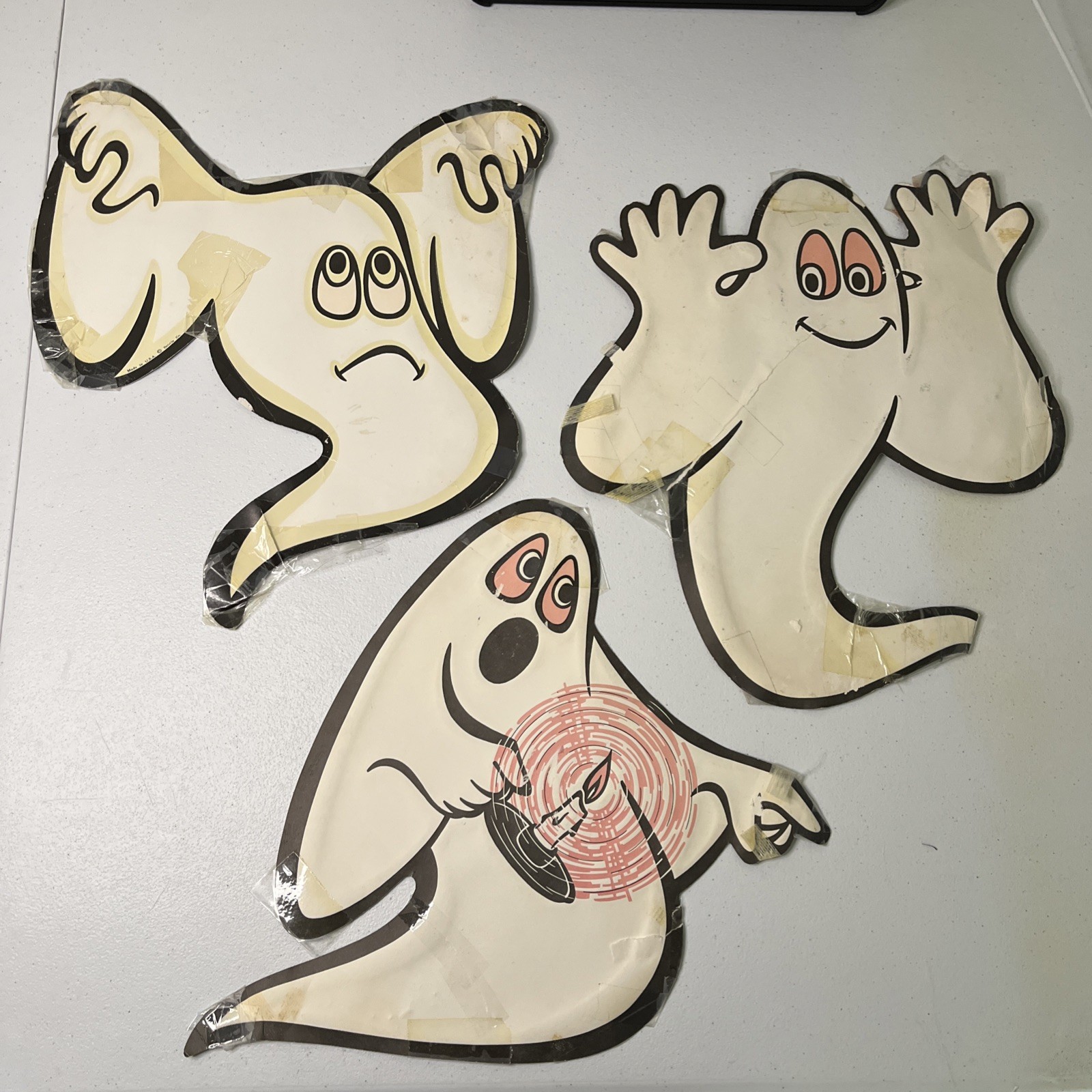 Vintage 80’s 3 Beistle Glow In The Dark Ghost Halloween Decorations Double Sided