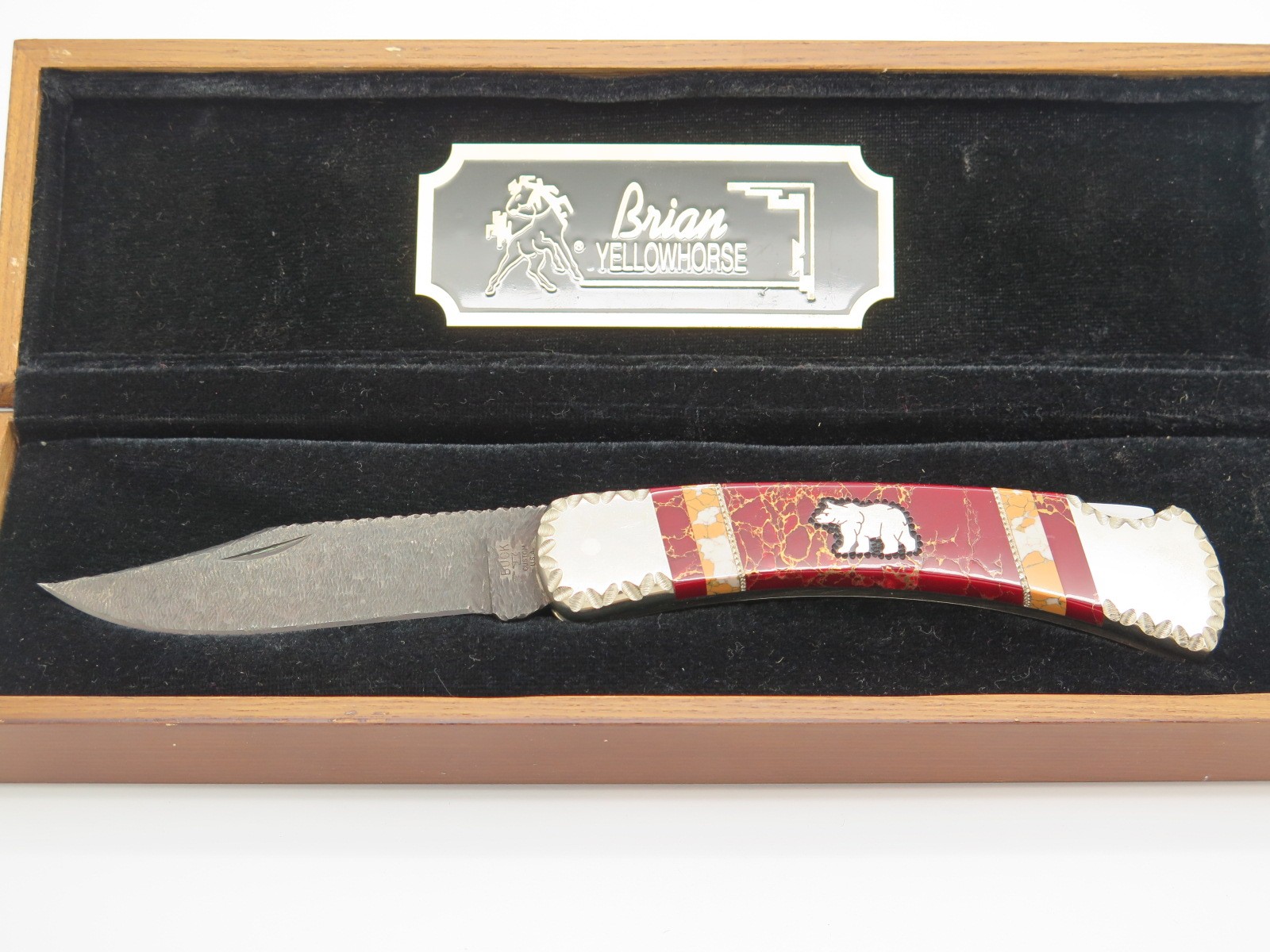 Artist Proof Custom Brian Yellowhorse Buck 110 Jasper Bear Folding Hunter Knife Artist Proof Custom Brian Yellowhorse Buck 110 Jasper Bear Folding Hunter Knife