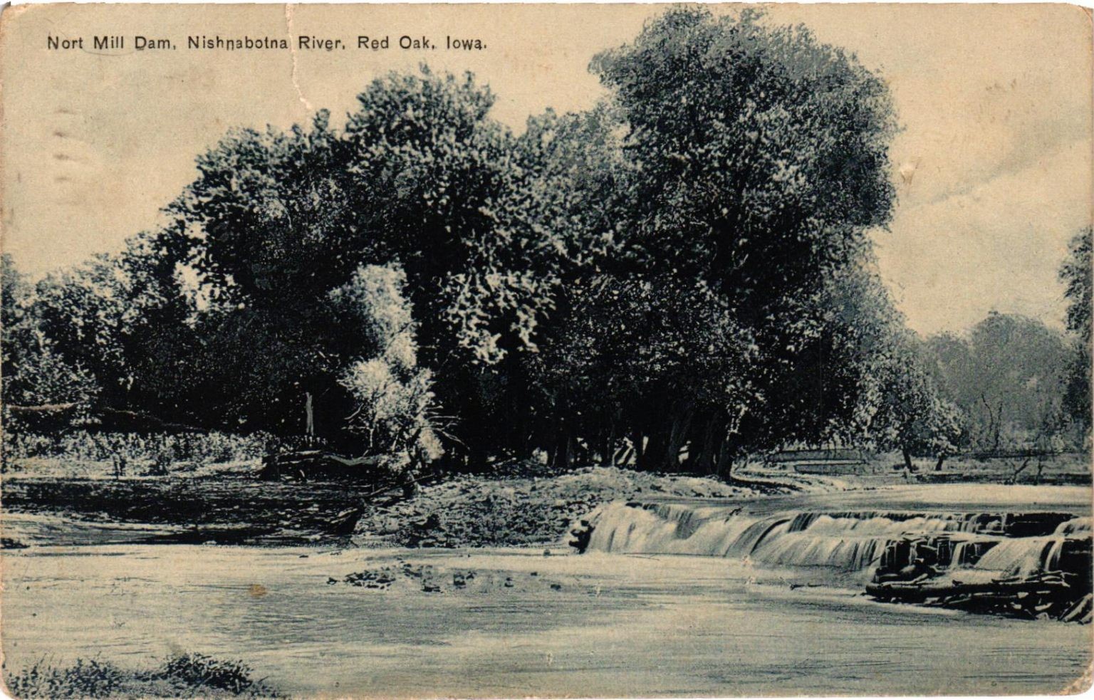 1913 Nort Mill Dam Nishnabotna River Red Oak Iowa Postcard Nebraska Postmark 1913 Nort Mill Dam Nishnabotna River Red Oak Iowa Postcard Nebraska Postmark