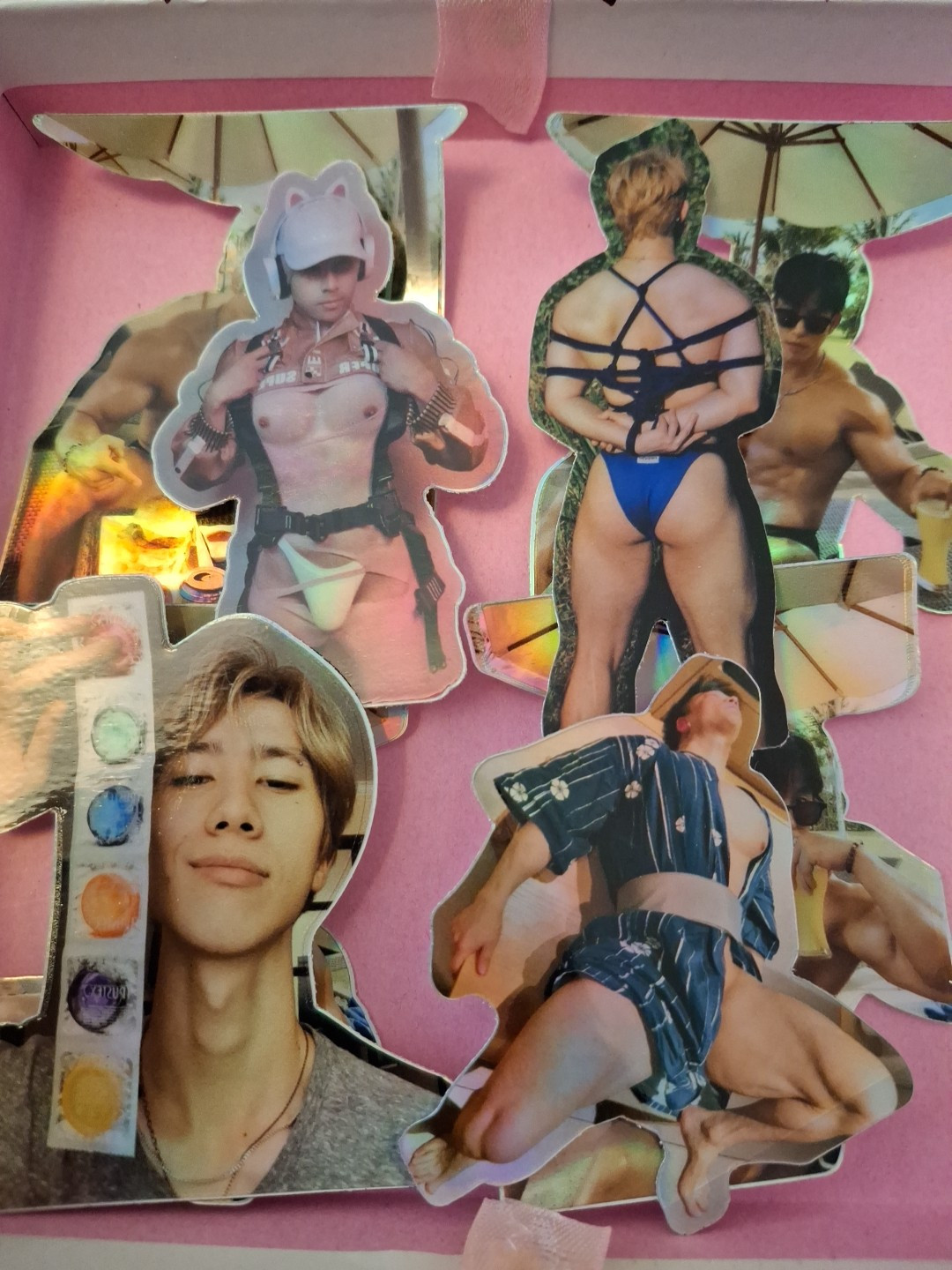 Gay Asian Stickers x12 Lot, Holographic 3x3inches Captain Yangpu Muscle Men