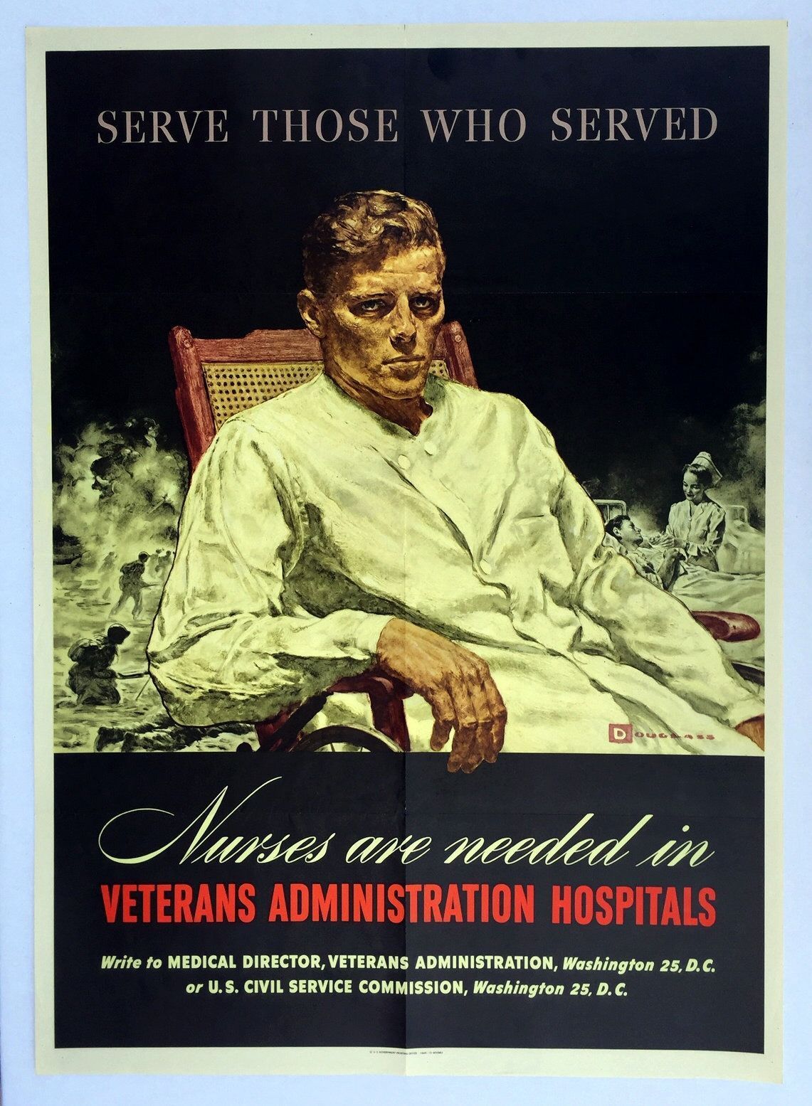 Authentic 1945 WWII Poster Serve Those Who Served Nurse VA Hospital