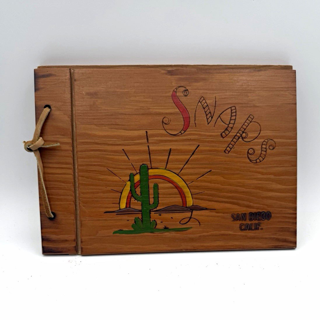 Vintage Wooden String-Tie Scrapbook Photo Album 