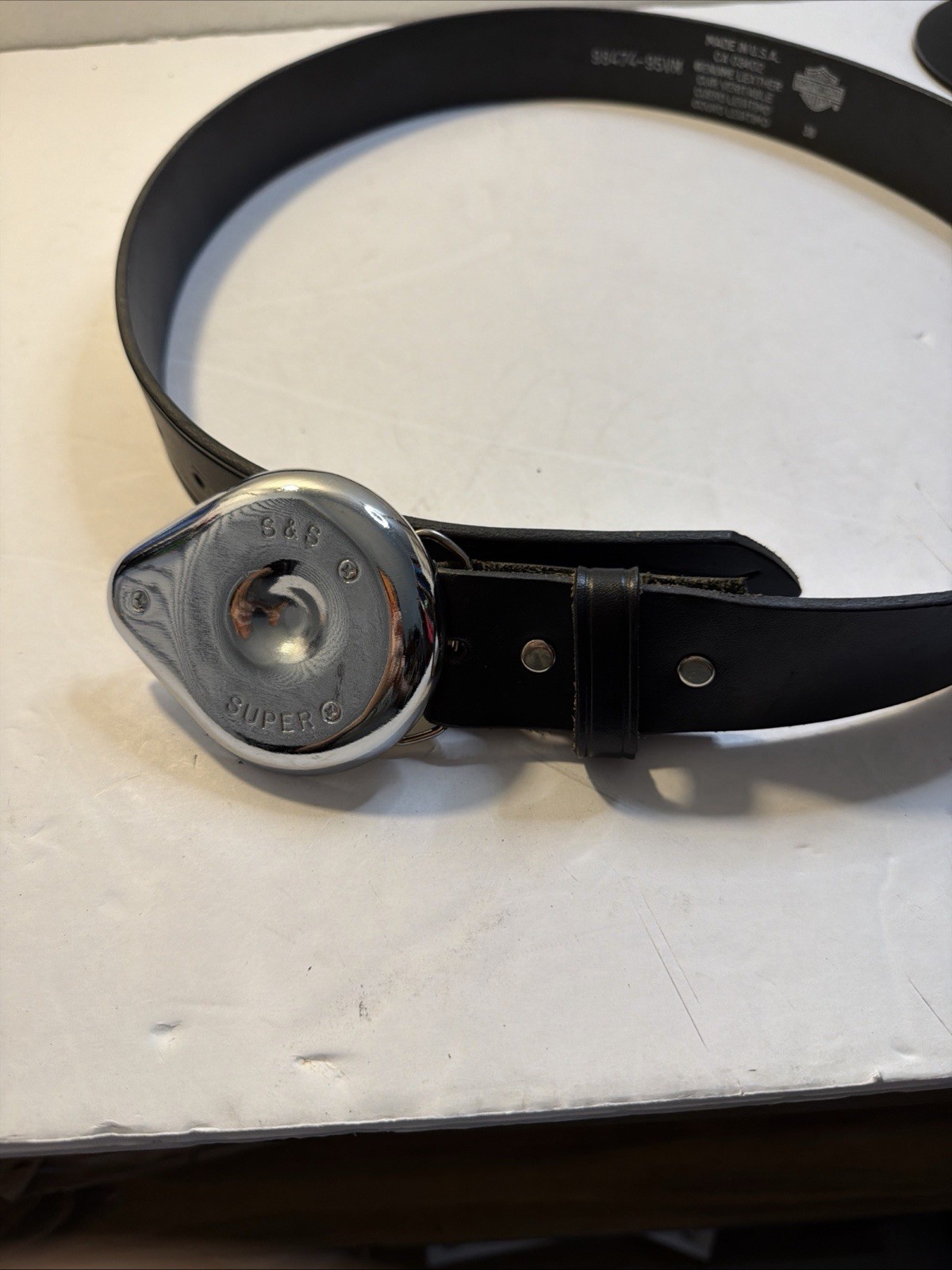 Harley-Davidson Black Leather Belt with S&S Super Air Cleaner  Buckle Size 38