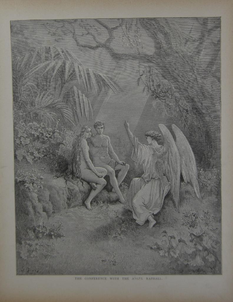 Gustave Dore Religious Art Conference with the Angel Raphael Art Antique 1880
