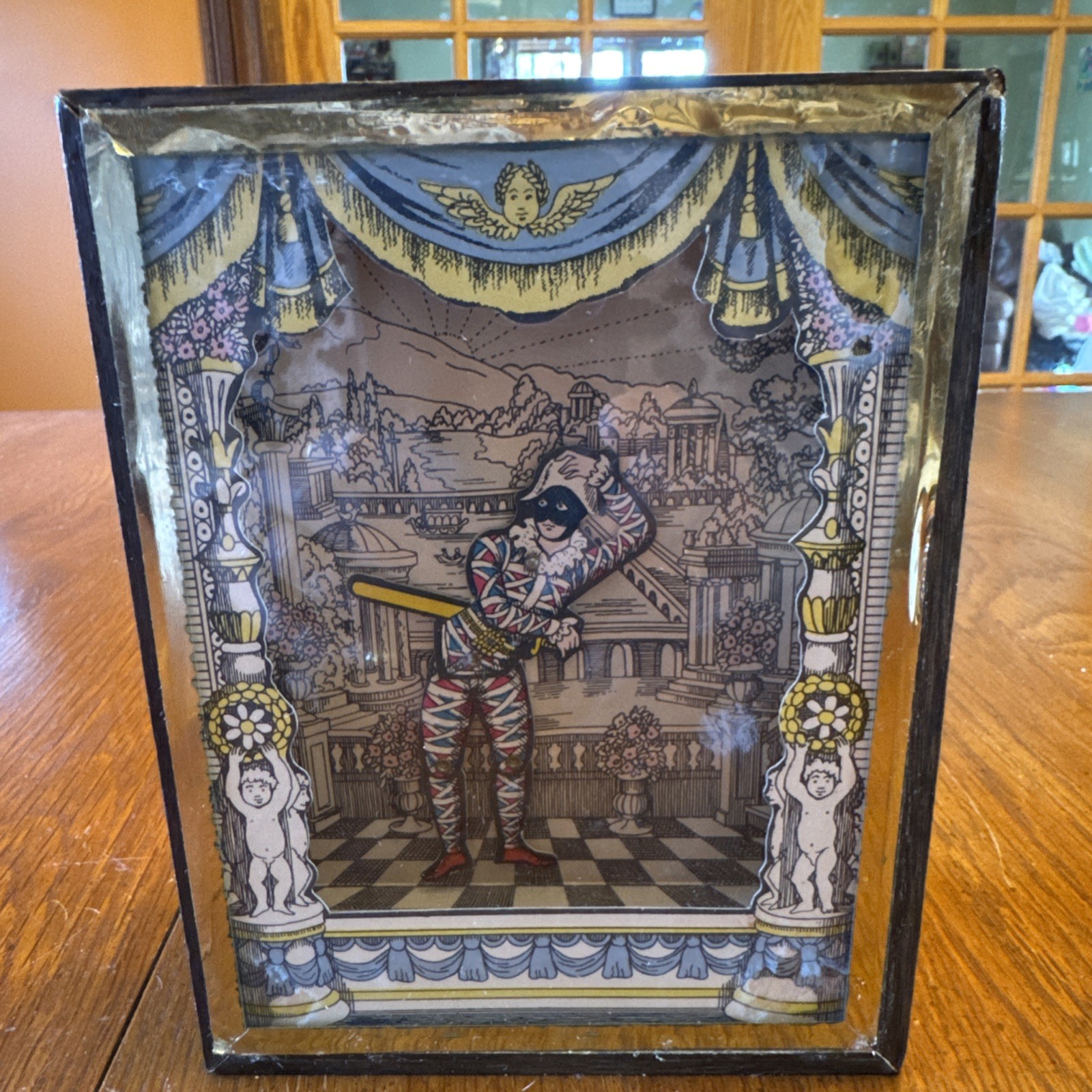 VTG Reuge Dancing Harlequin Swiss Music Box~Shadow Box, Menuet by Mozart(X)
