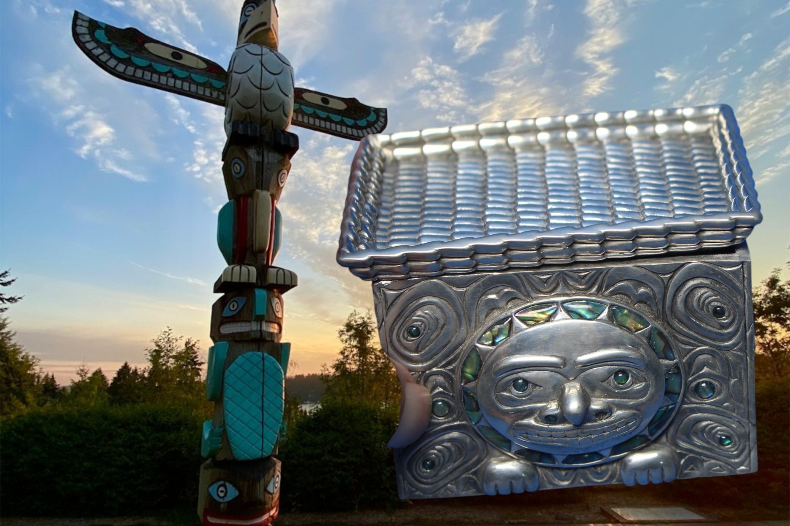 Northwest Coast Canada Artist Haida GLEN RABENA Trinket Box Aztec
