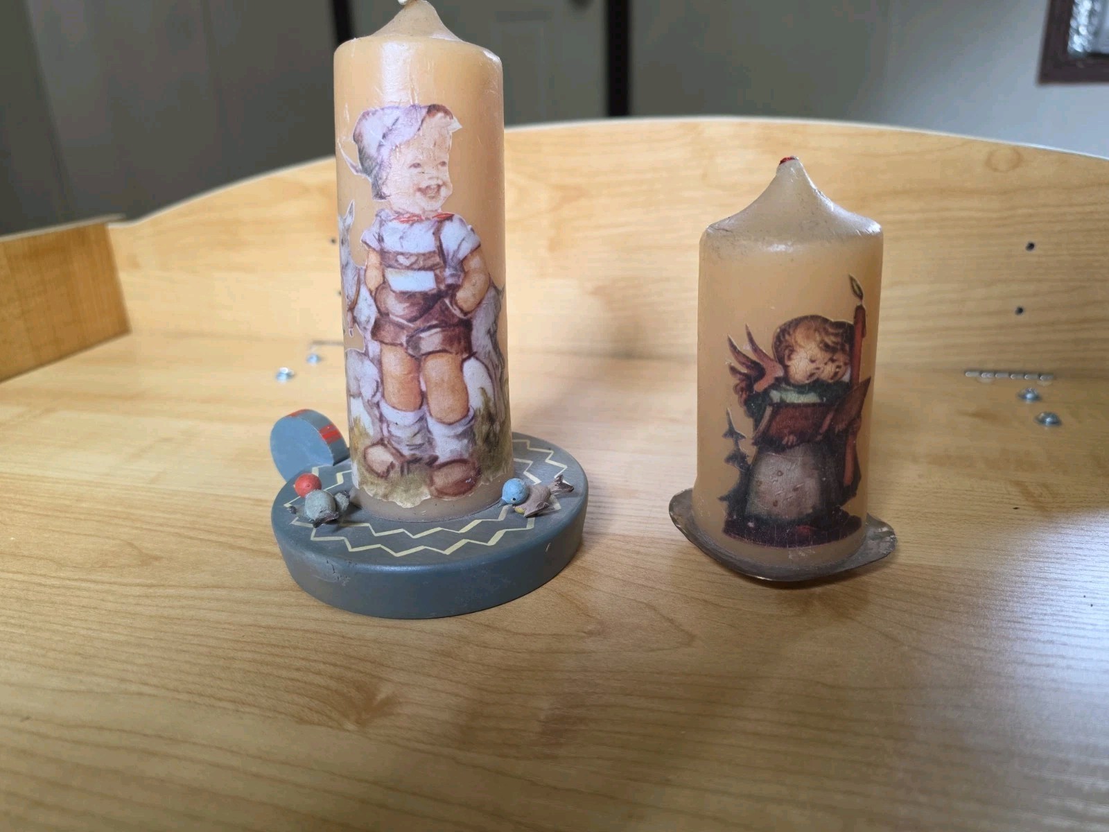 Vtg M.I. Hummel Candles Set Hand Dipped W Germany ANRI Italy Wood Holder Birds