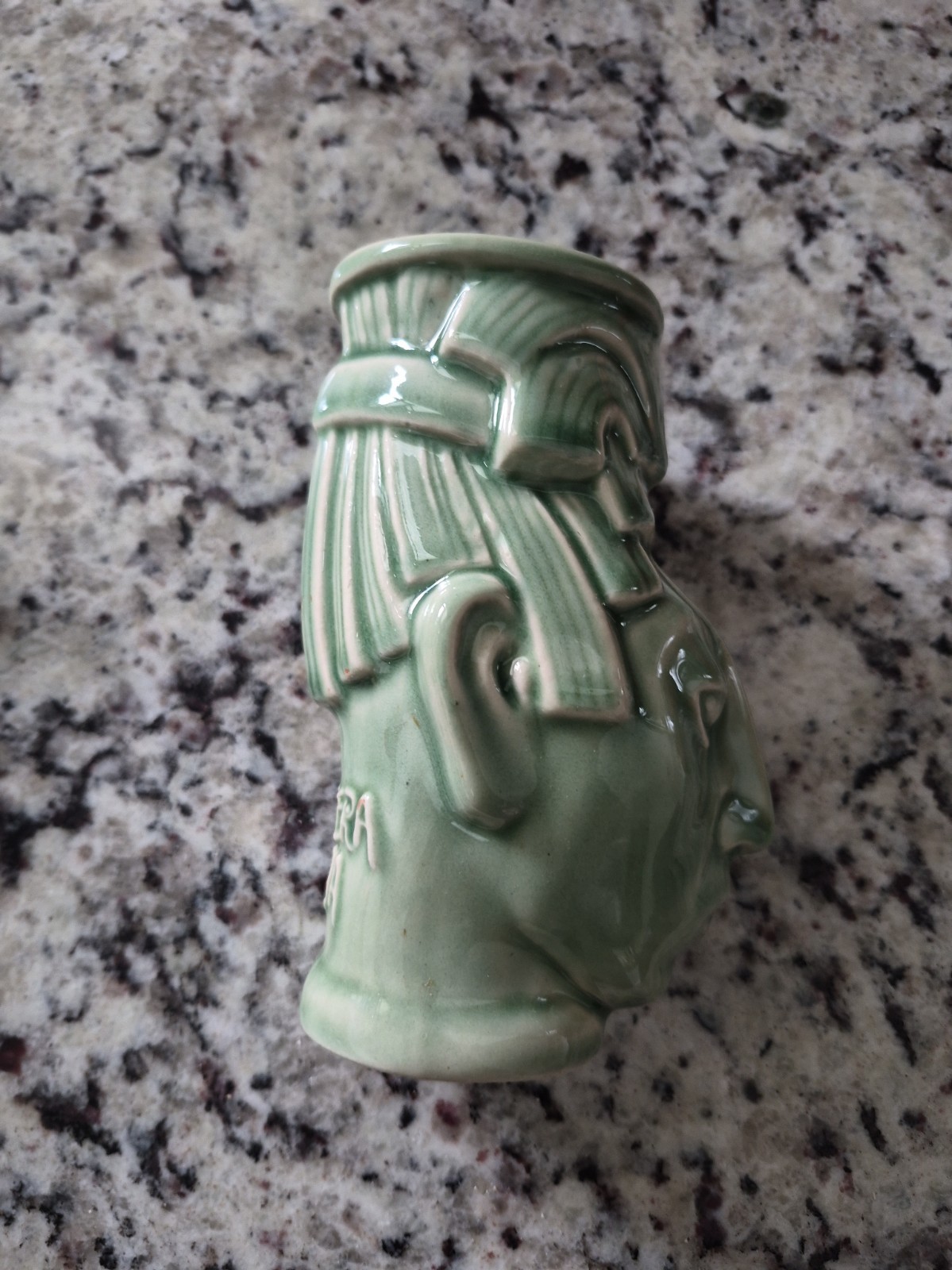 Vintage Rodolfo Padilla Mexico Rivera Maya Green Ceramic Face Vase Pottery