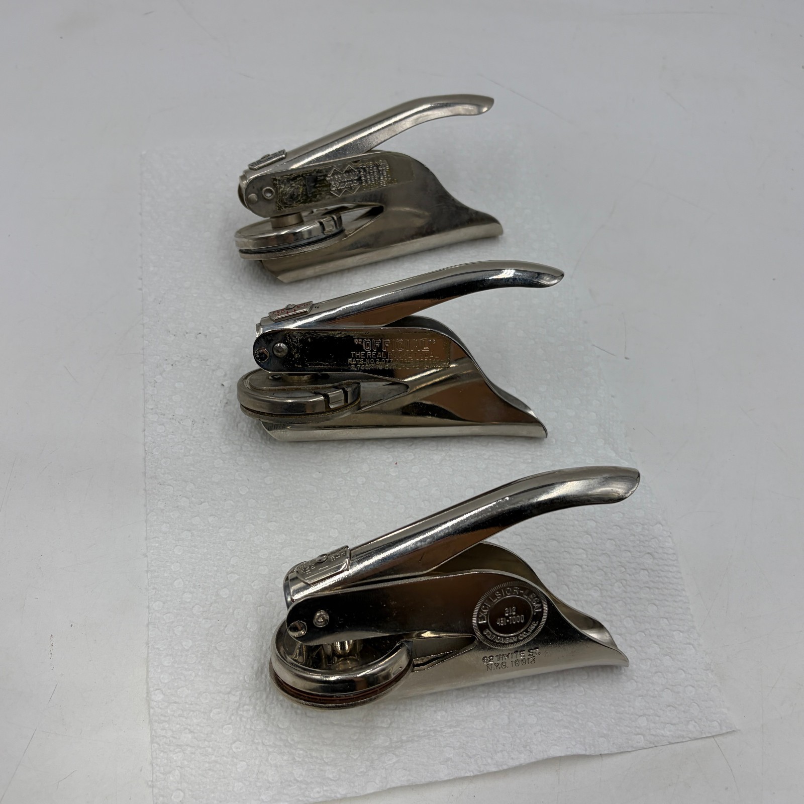 Lot of 3 Vintage OFFICIAL POCKET SEAL Notary Champ Excelsior