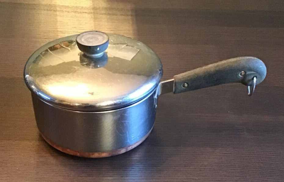 Revere Ware Double Ring Pre 1968 2 Qt Sauce Pot W/ Lid Copper Bottom Vtg