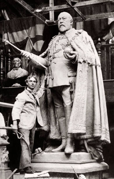 Sculptor Albert Toft With His Statue Of King Edward Vii 1912 Old Photo