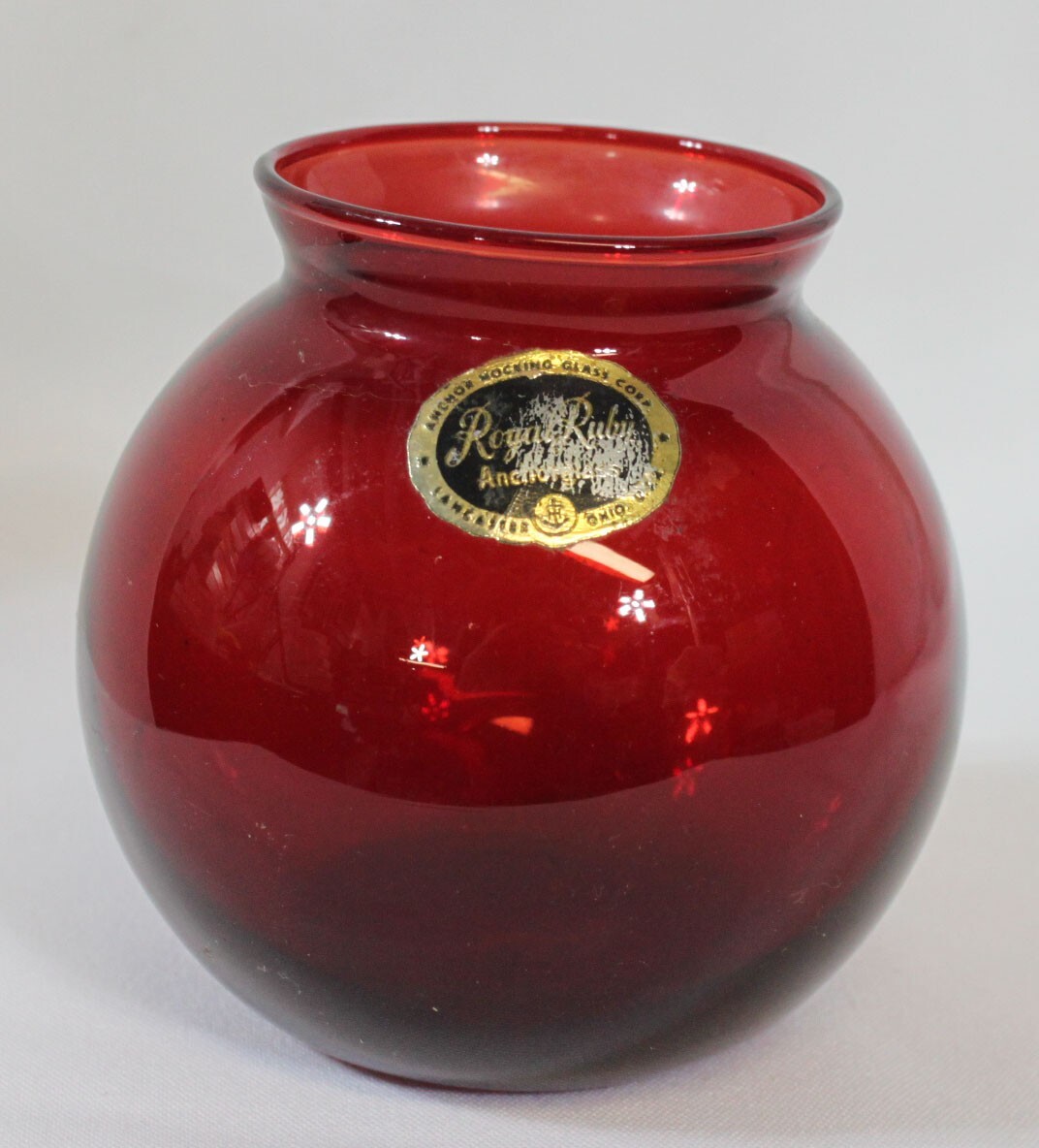 Vtg Royal Ruby Anchor Hocking Vase Round Red Glass With Paper Label 4