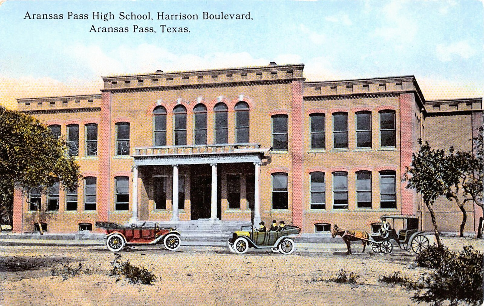 1914 Hupmobile 32 Touring Car At Aransas Pass High School TX Vtg Postcard CP431