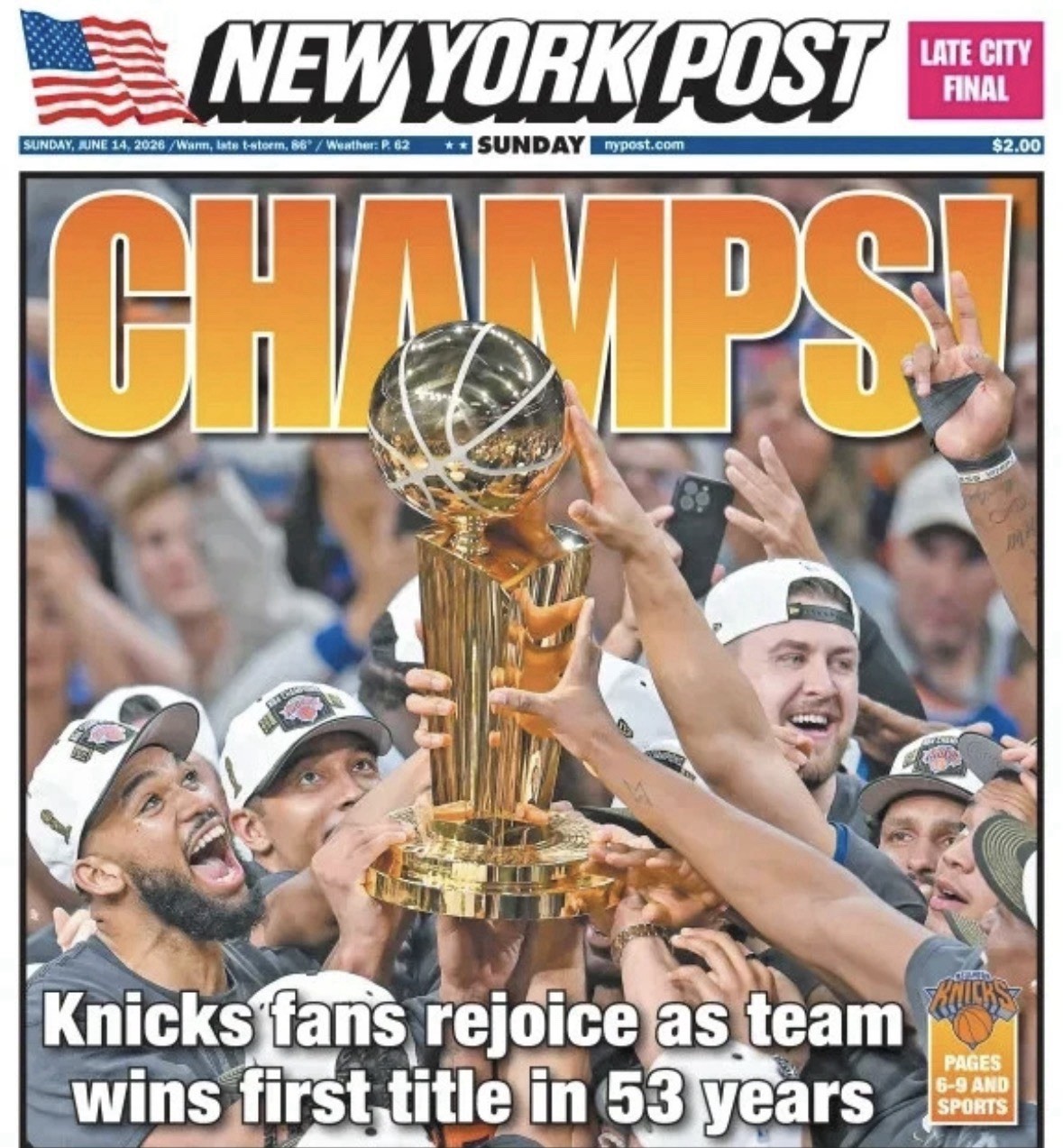 New York Knicks 2026 NBA Champs 6/14/26 New York Post Newspaper