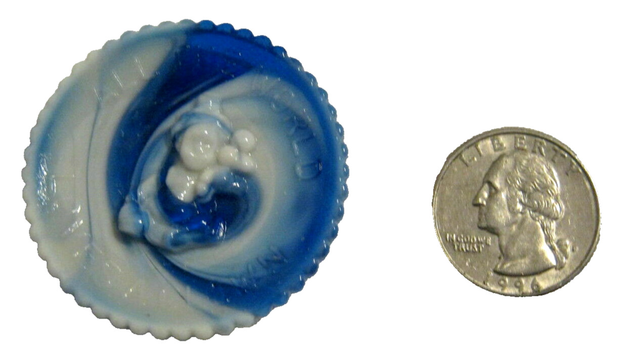 Mosser Glass Pee Wee Plate #H Custard & Cobalt Slag All The World Loves A Clown