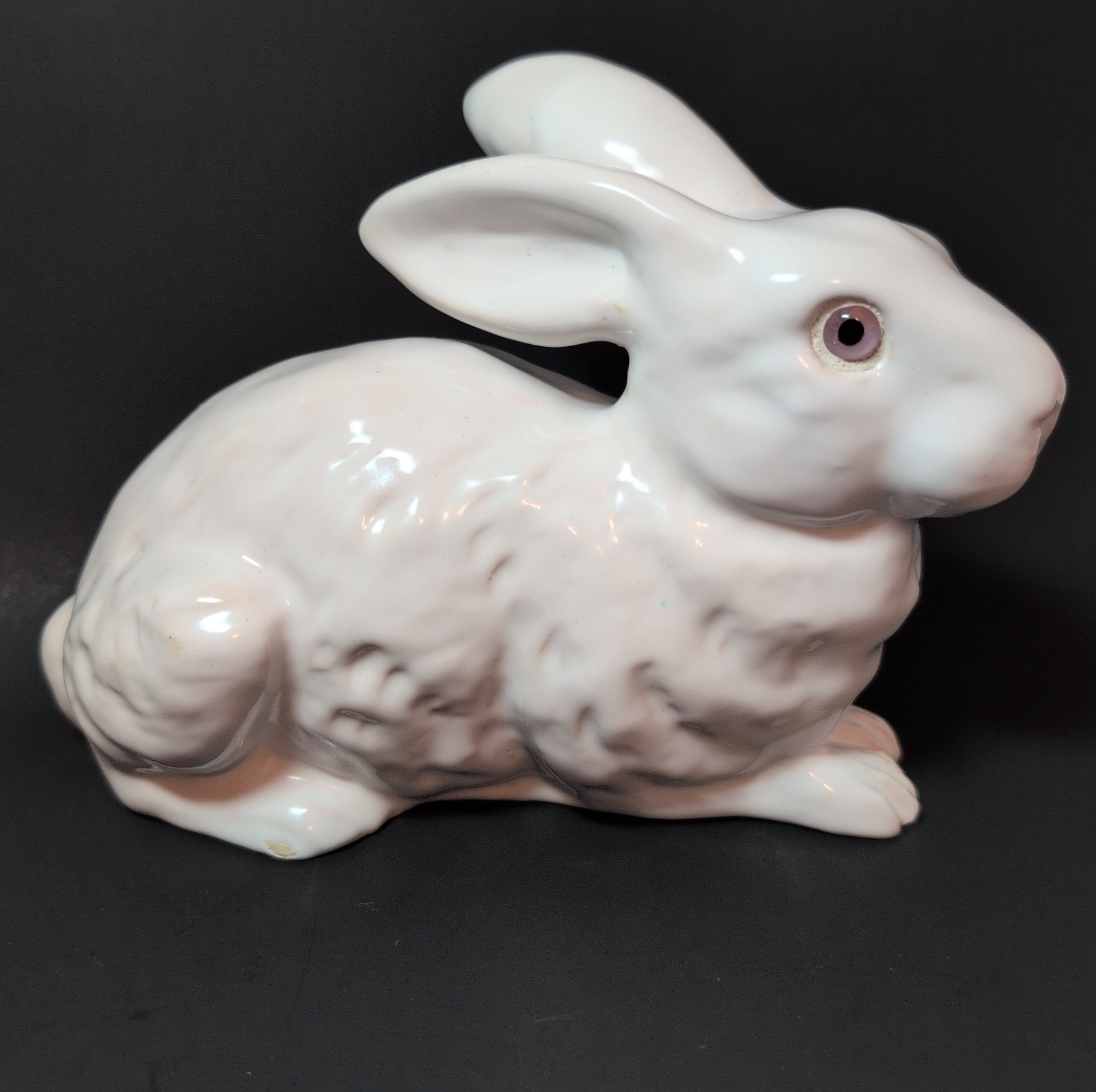 Antique French Bavent White Terracotta Rabbit Figurine Glass Eyes 9