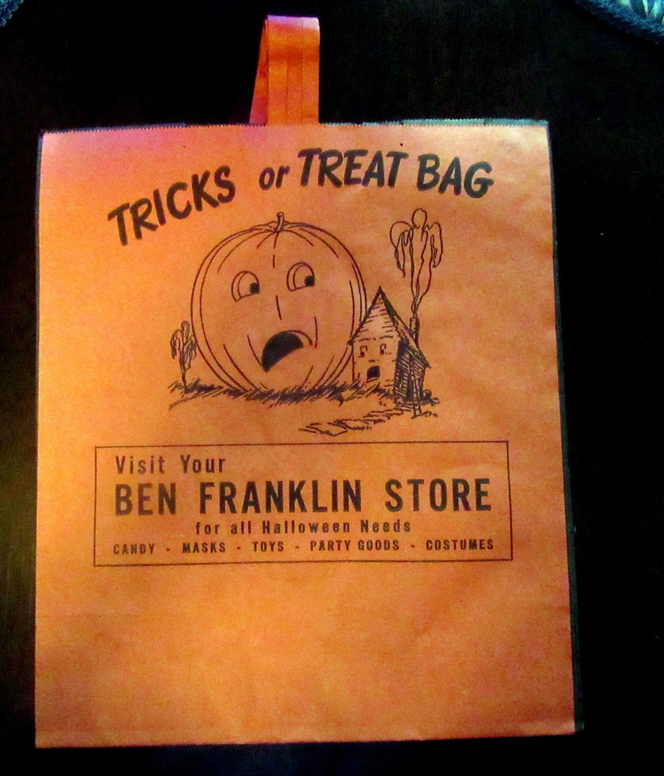 Circa 1940s 1950s Ben Franklin Dimestore Halloween Trick or Treat Bag Candy Toys