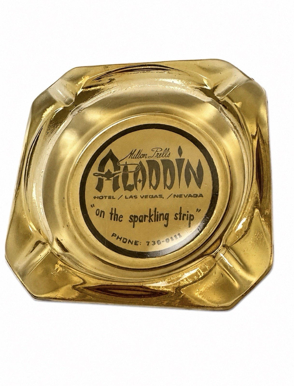 Vintage Milton Prell's Aladdin Hotel Las Vegas  Glass Ashtray 1960s RARE