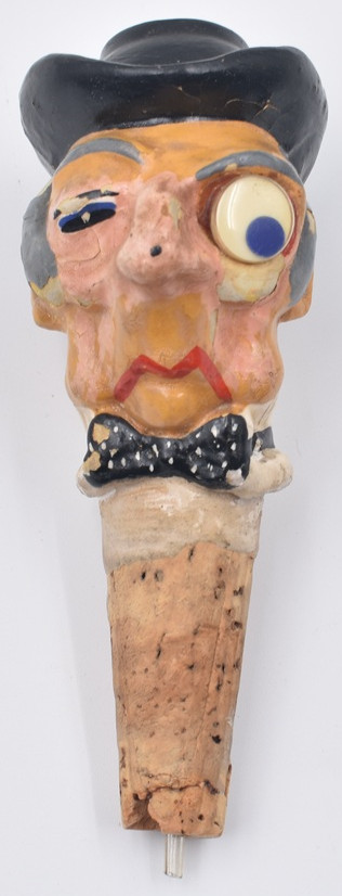 Vintage Mid Century paper mache character bottle stopper pourer kinki bee style