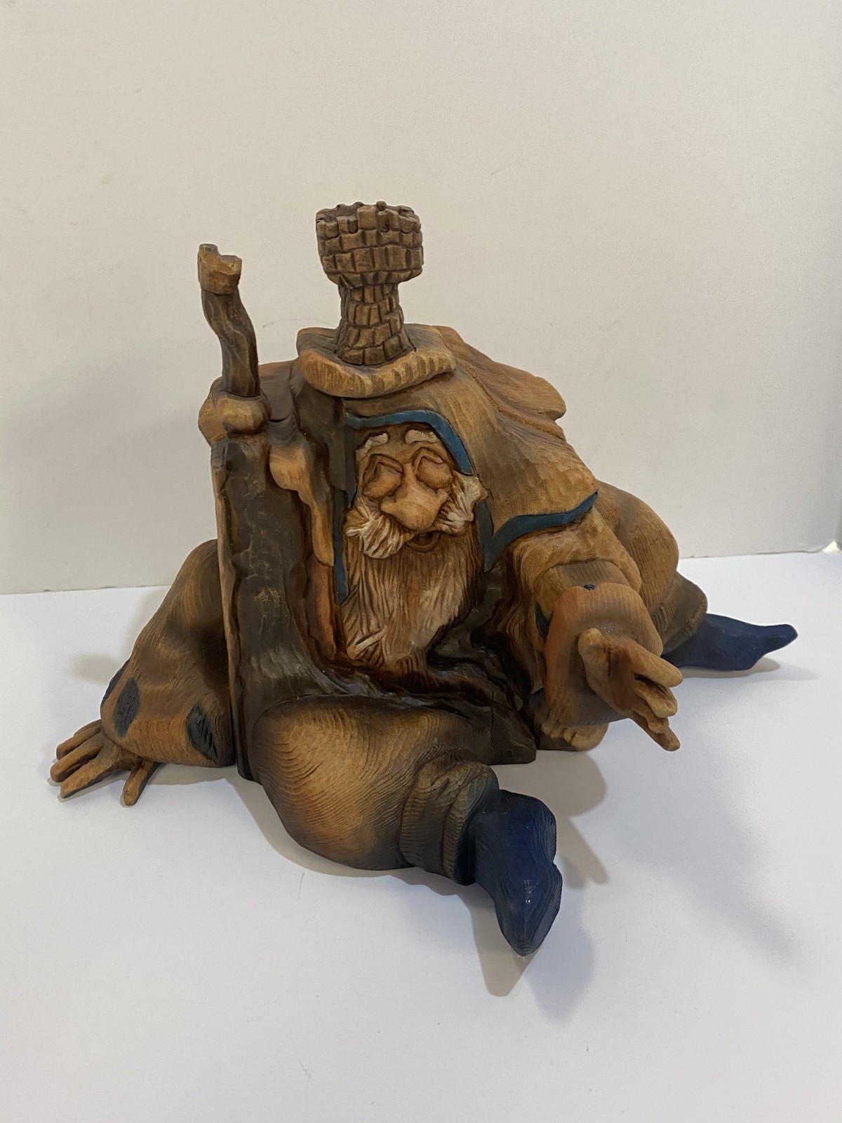 R.A. Pitz Carved Wood Resin Wizard Troll Viking TRINKET BOX Sculpture Painted