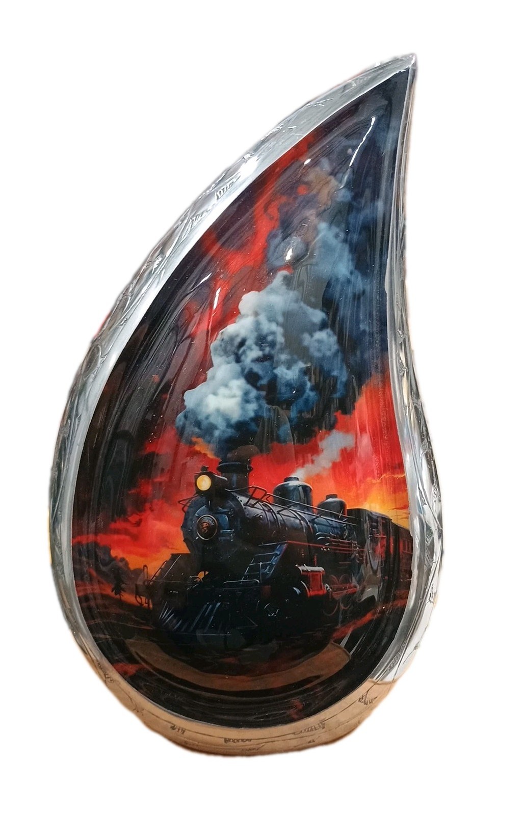 Fiery Sunset Train Teardrop Urns - Small Urns For Human Ashes - Urn For Ashes