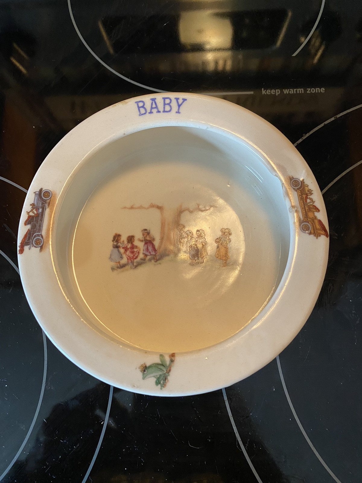 Antique 1920’s Baby Dish Car Tree Kids Boy Czech Slovenia