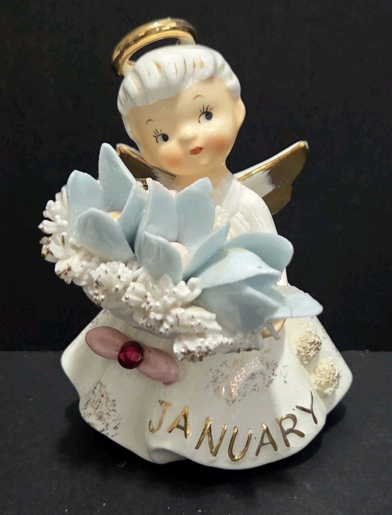 VTG Lefton January Garnet Snowdrop Birthday Angel Girl