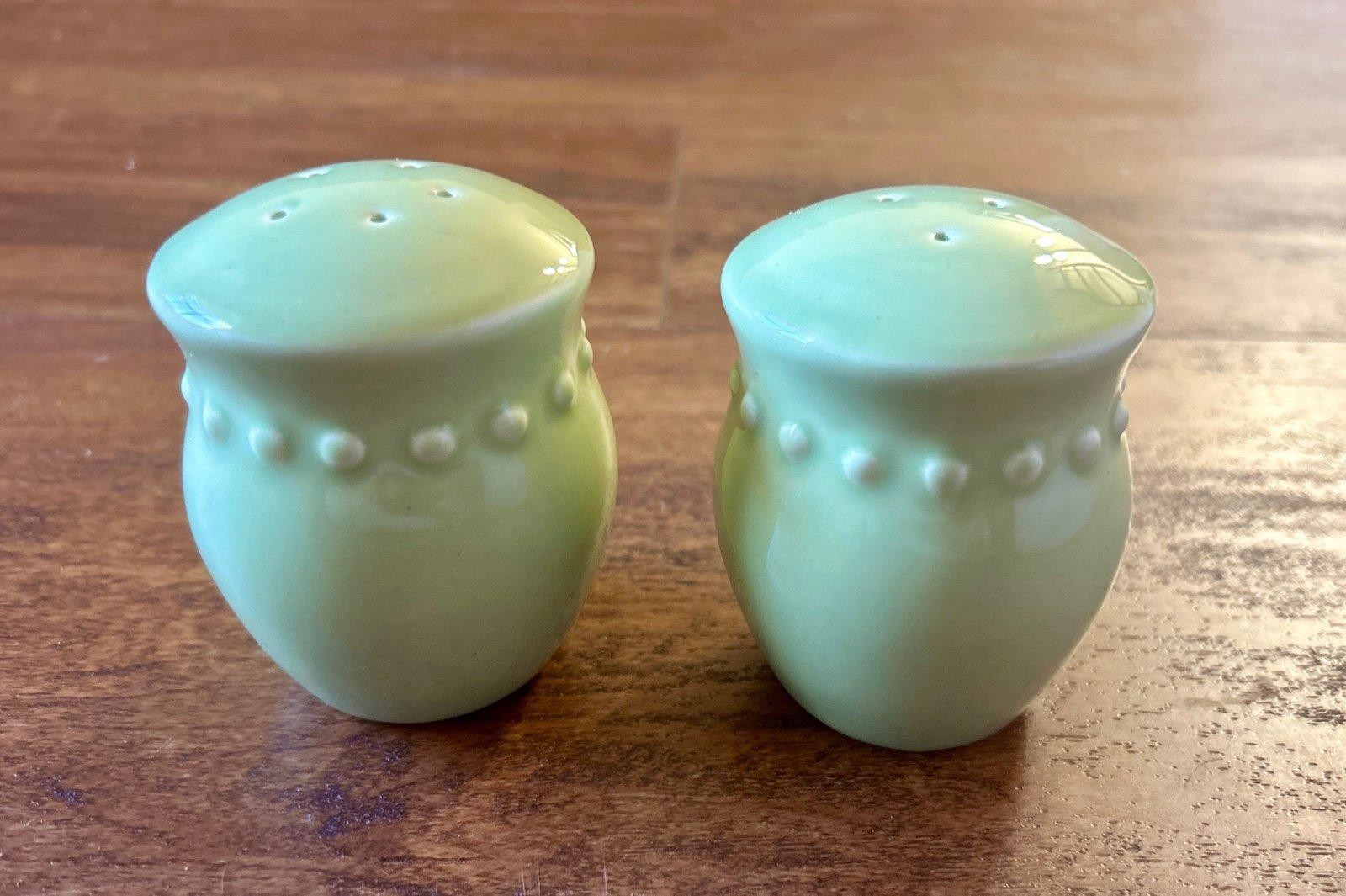 Pfaltzgraff Stonewash Green stoneware salt and pepper shakers