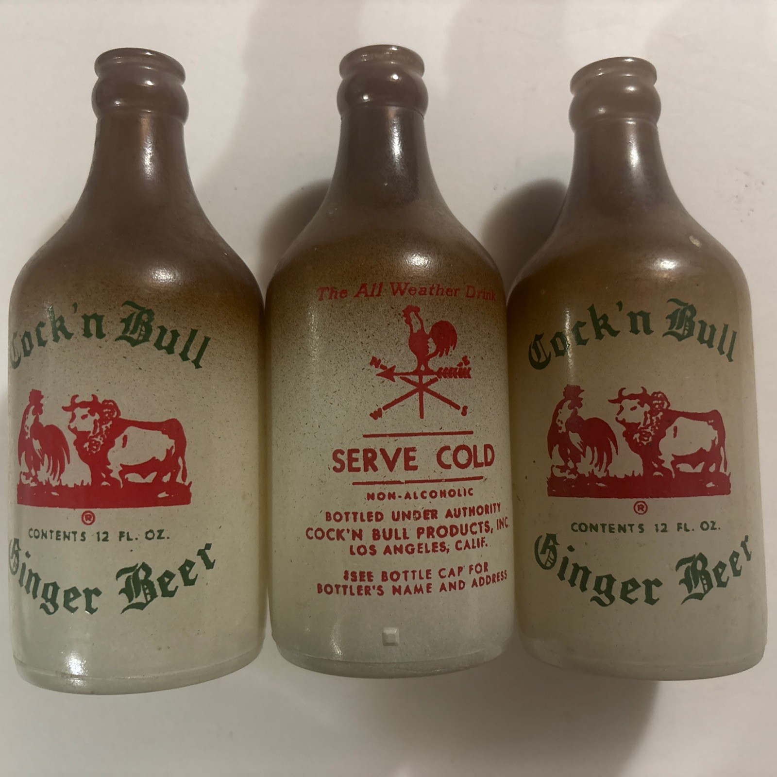Vintage Cock and Bull Ginger Beer Bottles, Vintage Painted Bottle, 1950 Frost