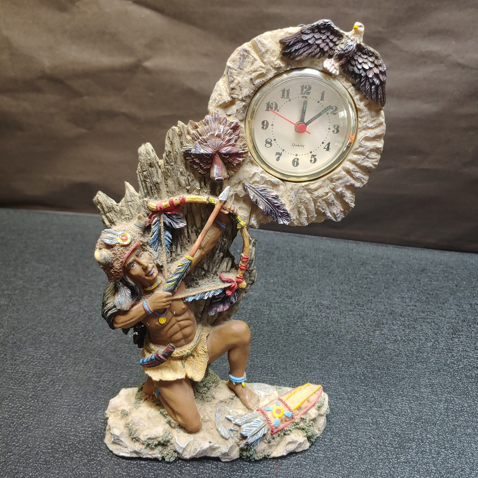 Vintage 11 Inch Tall Native American Quarts Clock
