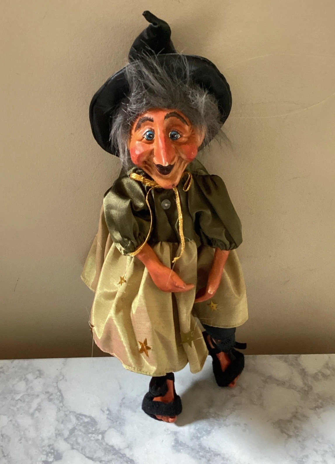 Vintage Kasha Halloween Witch Hanging Porcelain Doll 13” (No Broom) Vintage Kasha Halloween Witch Hanging Porcelain Doll 13” (No Broom)