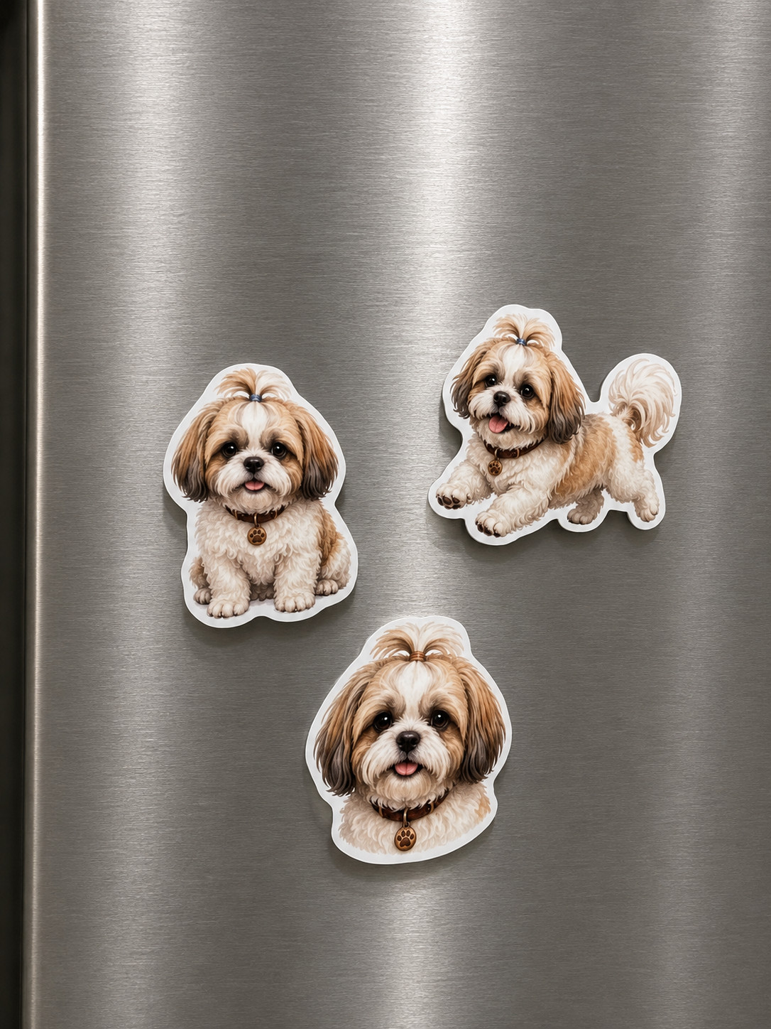 3 Shih Tzu Dog Magnets Puppy Refrigerator Fridge Decor Cute Dog Lover Gift Set