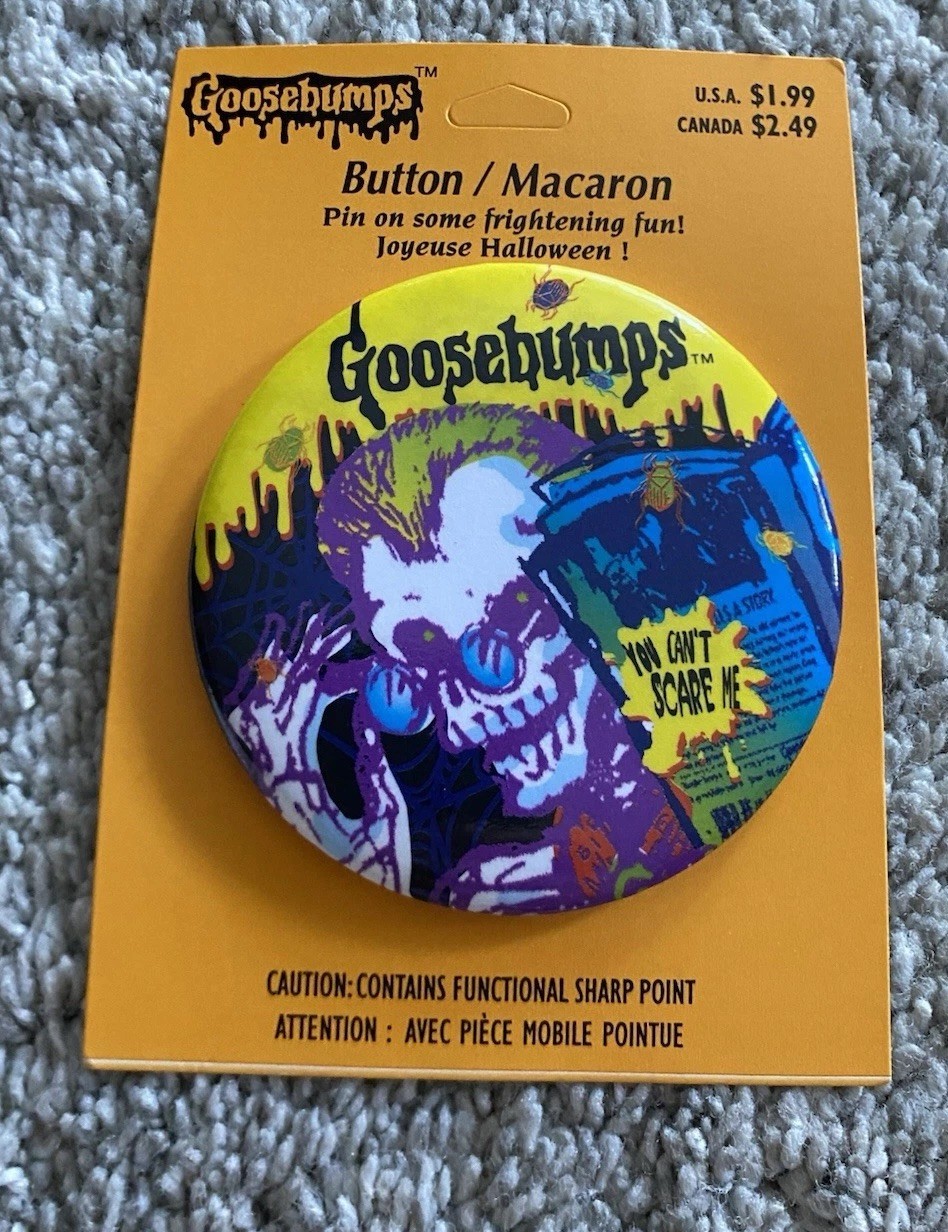 Vtg 1995 Goosebumps Halloween Pin Back Button Curly Say Cheese New On Card NM Vtg 1995 Goosebumps Halloween Pin Back Button Curly Say Cheese New On Card NM