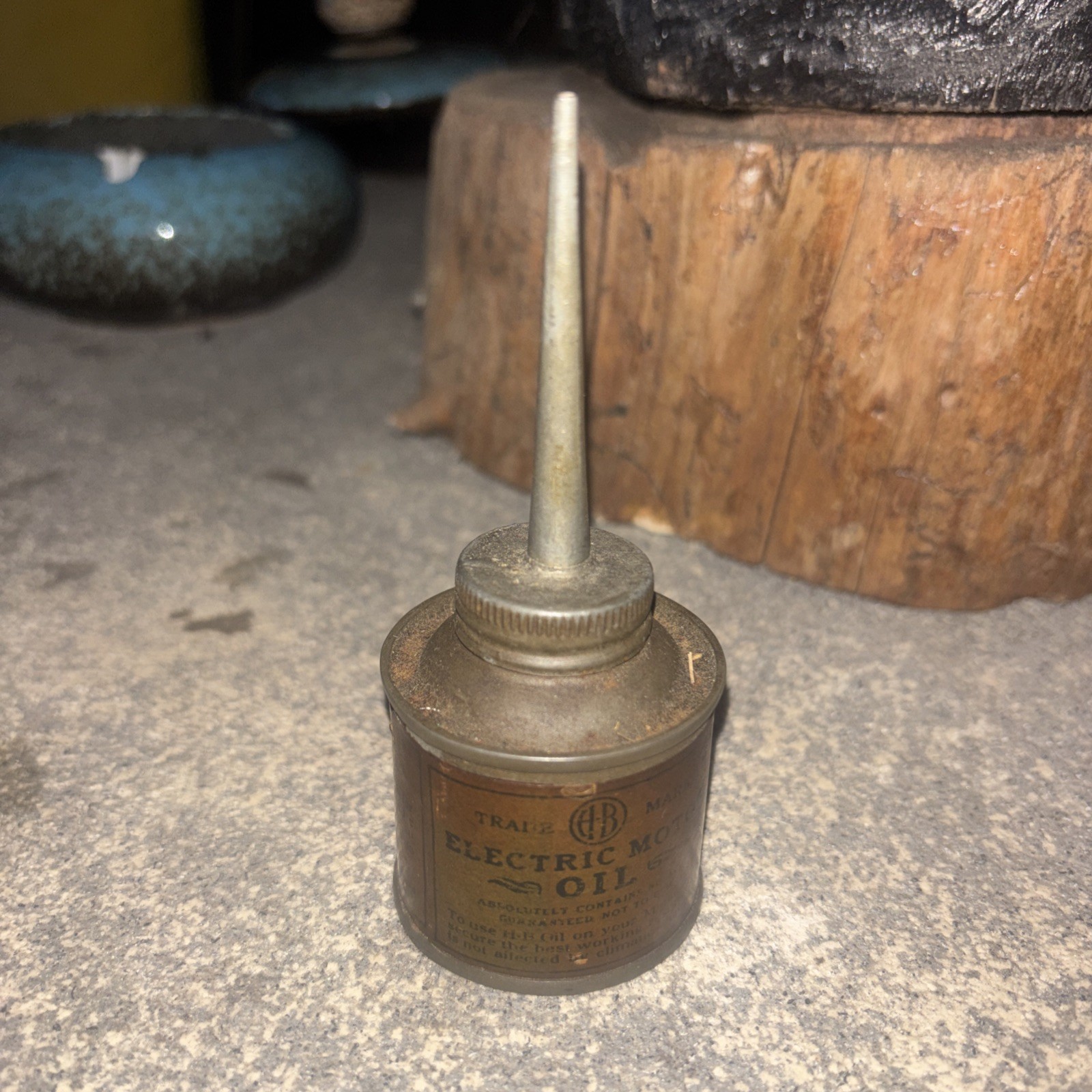 Antique H-B Electric Motor Oil Tin Can Original Spout Oiler Advertising 1910-30s